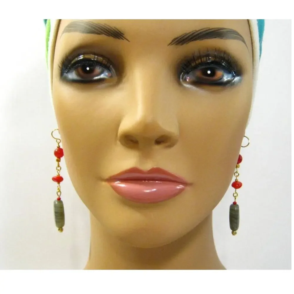 Set of Handcrafted BOHO style Glass Beaded Hoop and Chandelier Drop Earrings